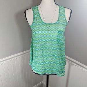 Tribal Print Neon green/ teal sheer sleeveless top